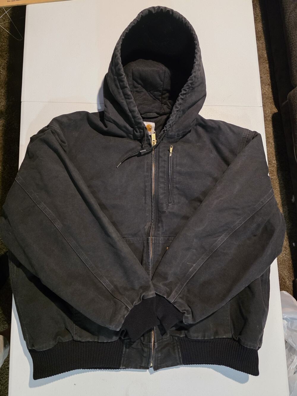 Carhartt Mens 2XL Black Quilted Lined Hooded Work Jacket Full Zip